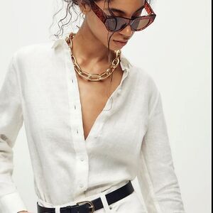 J. Crew wren slim fit white Baird mcnutt Irish linen button down blouse size 10.